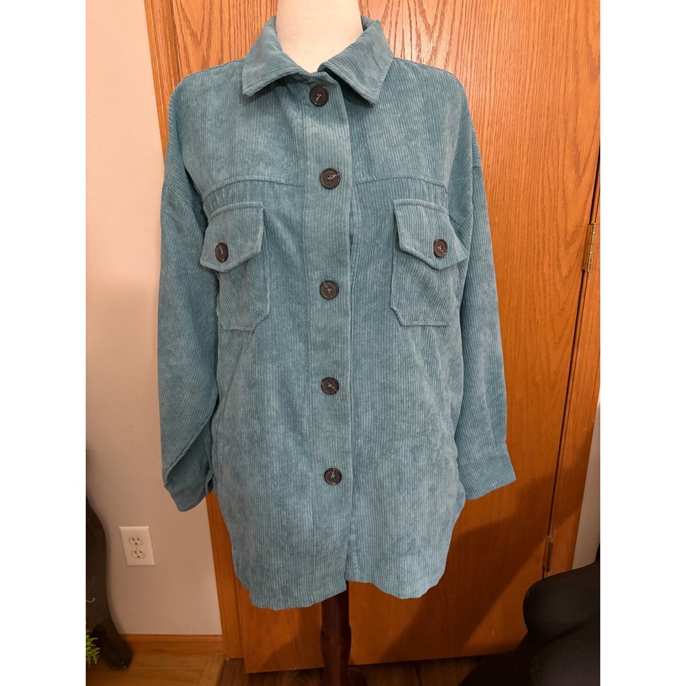 Zenana Women Teal Corduroy Shacket Button Down Shirt Jacket QJ-1108D4 Size M